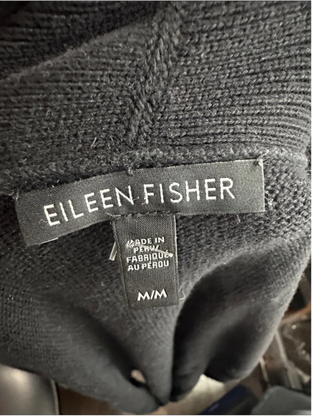 Eileen Fisher knit cardigan open front sweater light weight black oversized sz M